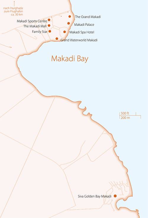 Eine Karte mit den Red Sea Hotels in der Makadi Bay in Ägypten