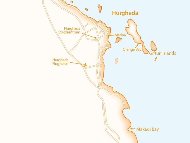 Karte mit der Entfernung zwischen Hurghada und Makadi