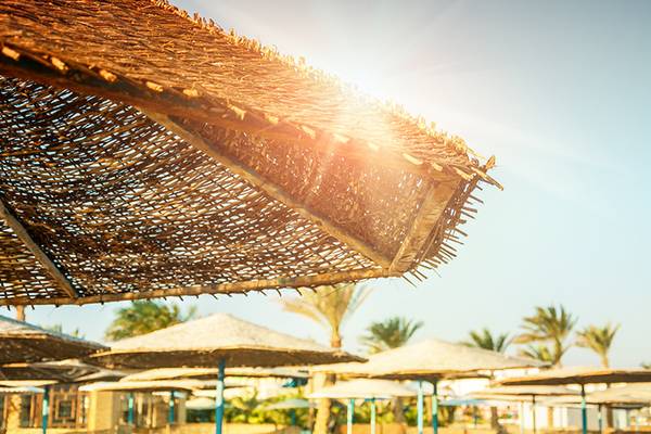 Sonnenschirme, auf die sie Sonne fällt